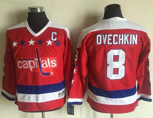 Washington Capitals #8 Alex Ovechkin Red CCM Throwback Stitched Youth NHL Jersey