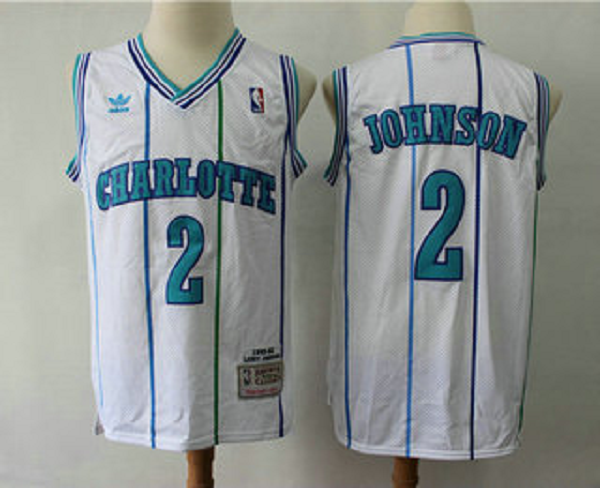 Men's Charlotte Hornets #2 Larry Johnson 1992-93 White Hardwood Classics Soul Swingman Throwback Jersey With Adidas