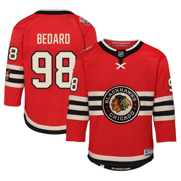 Connor Bedard #98 Chicago Blackhawks Youth 2025 NHL Winter Classic Premier Player Red Jersey