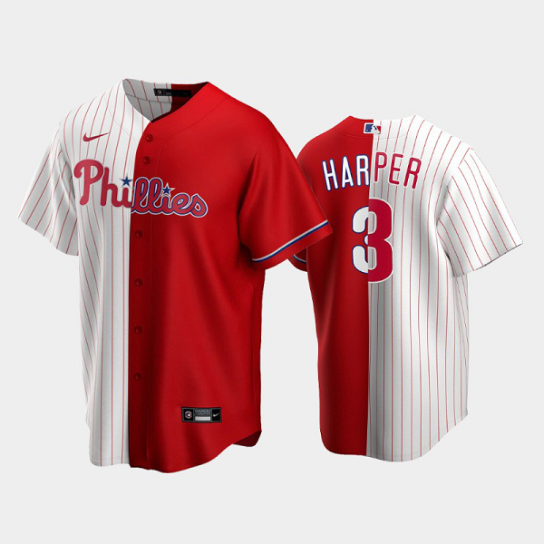 Men's Philadelphia Phillies Split Replica #3 Bryce Harper White/Red MLB Jersey