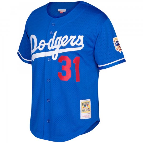 Men's Los Angeles Dodgers Mike Piazza Mitchell & Ness Royal Big & Tall Cooperstown Collection Mesh Button-Up Jersey