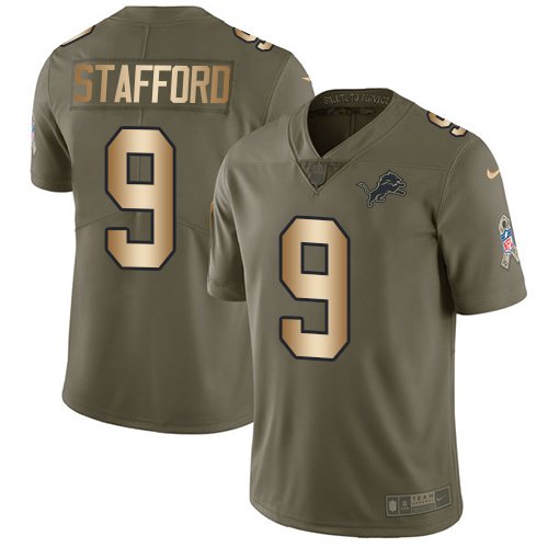 Nike Detroit Lions #9 Matthew Stafford Olive/Gold Men's Stitched NFL Limited 2017 Salute To Service Jersey