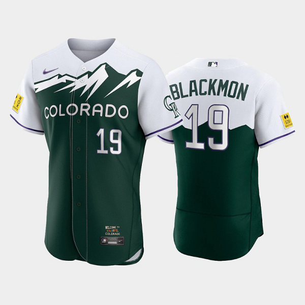 Men's Colorado Rockies #19 Charlie Blackmon 2022 City Connect Green MLB Jersey