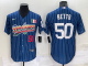 Men's Nike Los Angeles Dodgers #50 Mookie Betts Blue Rainbow Throwback MLB Cool Base Jersey