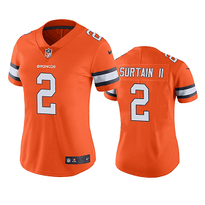 Women's Denver Broncos #2 Patrick Surtain II Orange Color Rush Limited Jersey