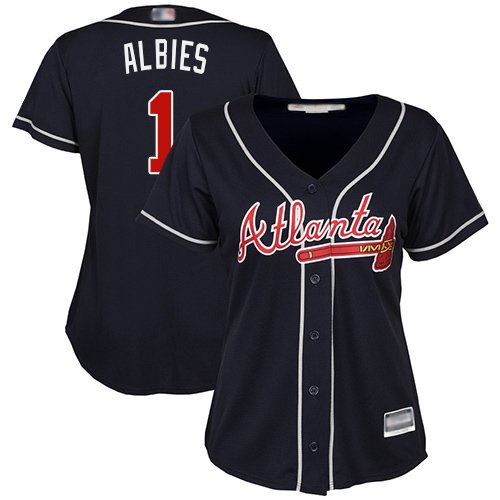 Atlanta Braves #1 Ozzie Albies Navy Blue Alternate Women's Stitched MLB Jersey