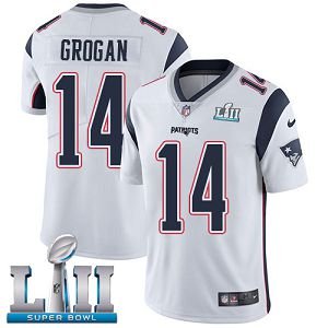 Men's Nike NFL New England Patriots #14 Steve Grogan Limited Road White Vapor Untouchable Super Bowl LII Jersey