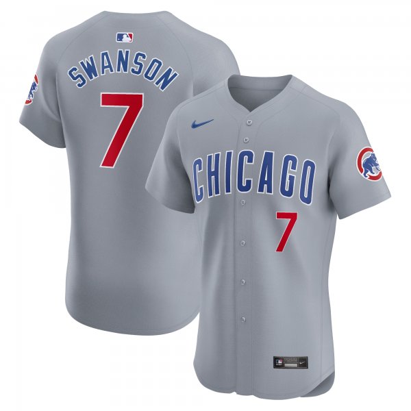 Men's Chicago Cubs Dansby Swanson Nike Gray Road Elite Player Jersey