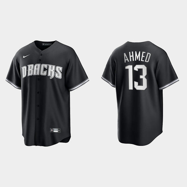 Men's Arizona Diamondbacks #13 Nick Ahmed 2021 All Black Fashion Black White MLB Jersey