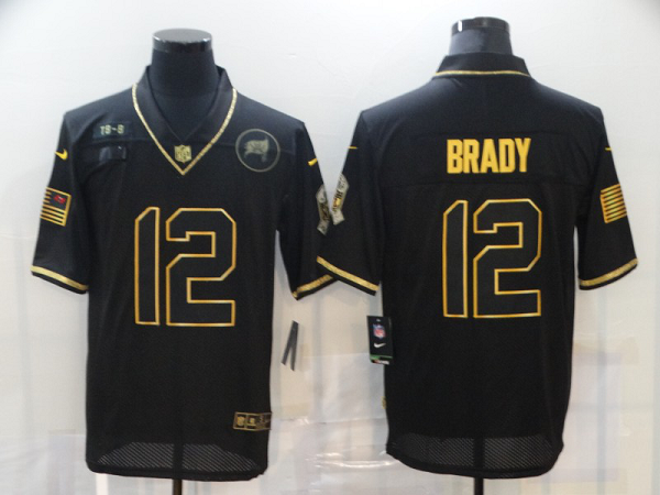 Men's Tampa Bay Buccaneers #12 Tom Brady Black Gold 2020 Salute To Service Stitched NFL Nike Limited Jersey