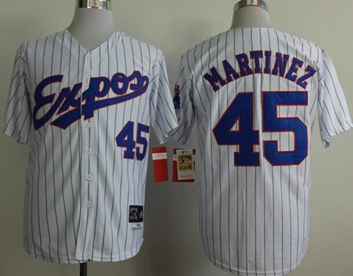 Mitchell And Ness 1982 Montreal Expos #45 Pedro Martinez White(Black Strip) Throwback Stitched MLB Jersey