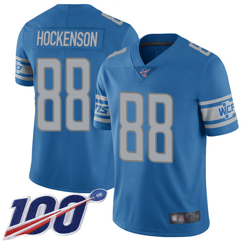 Detroit Lions #88 T.J. Hockenson Blue Team Color Men's Stitched NFL 100th Season Vapor Limited Jersey