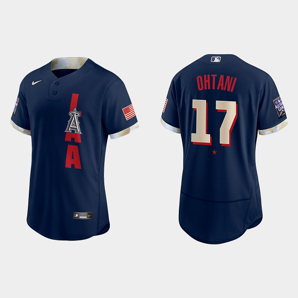 Men's Los Angeles Angels #17 Shohei Ohtani Navy 2021 MLB All-Star Game Jersey