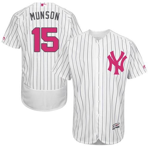 New York Yankees #15 Thurman Munson White Strip Flexbase Collection 2016 Mother's Day Stitched MLB Jersey