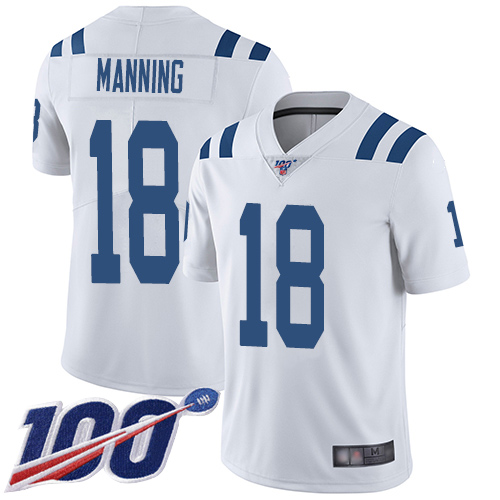 Men's Indianapolis Colts #18 Peyton Manning White Stitched NFL 100th Season Vapor Limited Jersey