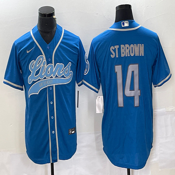 Men's Detroit Lions #14 Amon-Ra St. Brown Nike Cool Base Blue Jersey