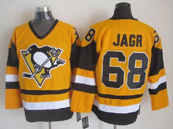 Men's Pittsburgh Penguins #68 Jaromir Jagr Yellow Throwback NHL Jersey