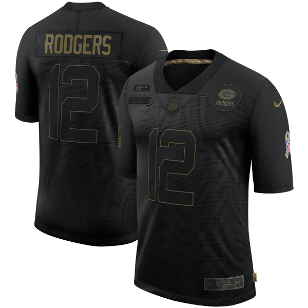 Men's Green Bay Packers Aaron Rodgers Nike Black 2020 Salute To Service Limited Jersey