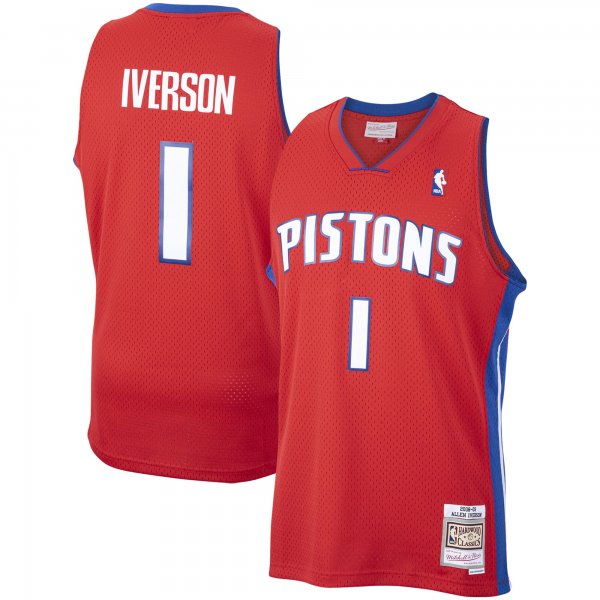 Men's Detroit Pistons Allen Iverson Mitchell & Ness Red  2008/09 Hardwood Classics Swingman Jersey