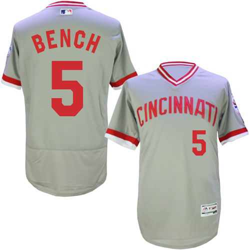 Cincinnati Reds #5 Johnny Bench Grey Flexbase Collection Cooperstown Stitched MLB Jersey