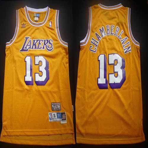 Men's Los Angeles Lakers #13 Wilt Chamberlain Yellow Throwback Stitched NBA Jersey