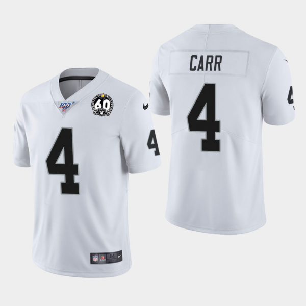 Men's Nike Las Vegas Raiders #4 Derek Carr 100th and 60th Anniversary Vapor Limited White Jersey