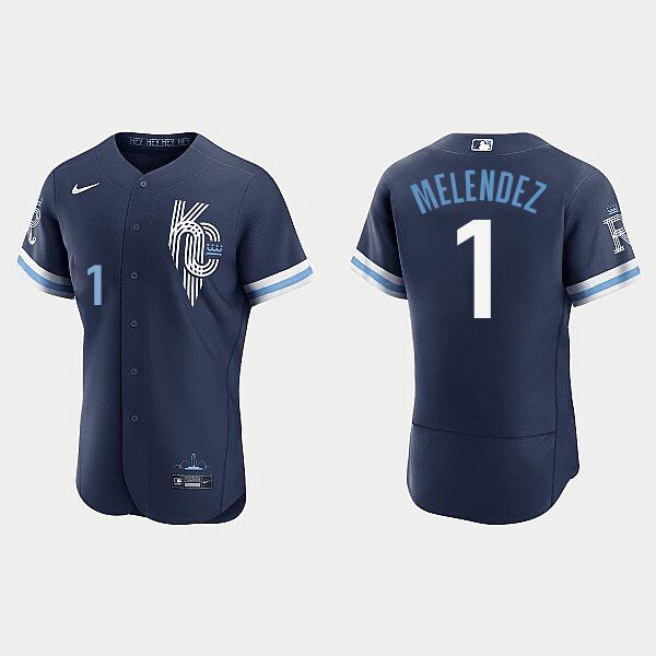 Men's Kansas City Royals #1 MJ Melendez 2022 City Connect Navy Flex Base MLB Jersey