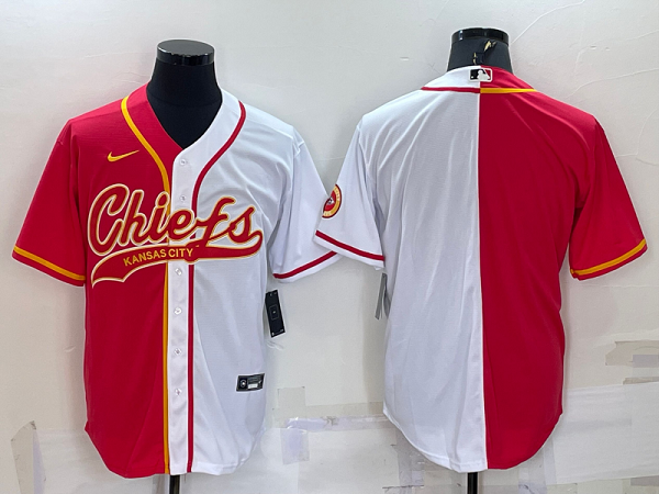 Men's Kansas City Chiefs Blank Red White Split Stitched Baseball Cool Base Jersey