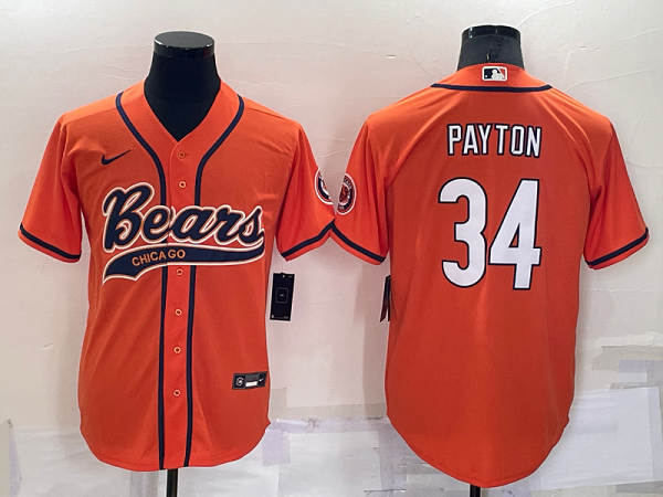 Men's Chicago Bears #34 Walter Payton Orange Stitched Baseball Cool Base Jersey