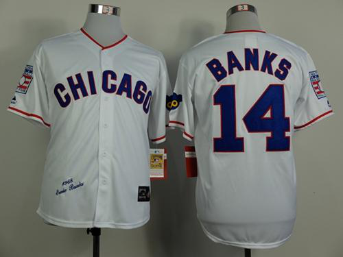 Mitchell And Ness 1968 Chicago Cubs #14 Ernie Banks White Throwback Stitched MLB Jersey