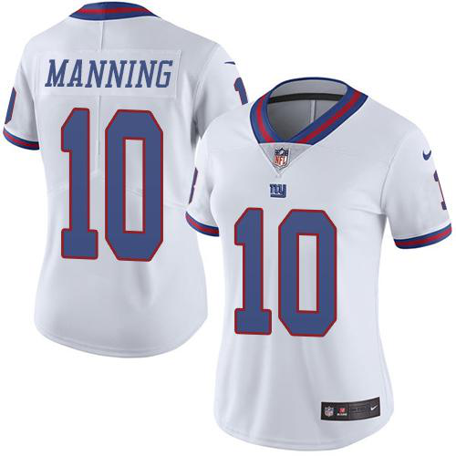 Nike New York Giants #10 Eli Manning White Women's Stitched NFL Limited Rush Jersey