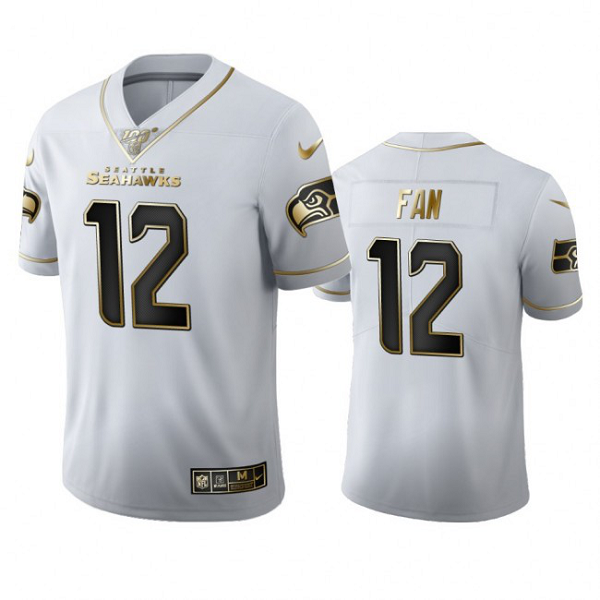 Seattle Seahawks #12 Fan Men's Nike White Golden Edition Vapor Limited NFL 100 Jersey