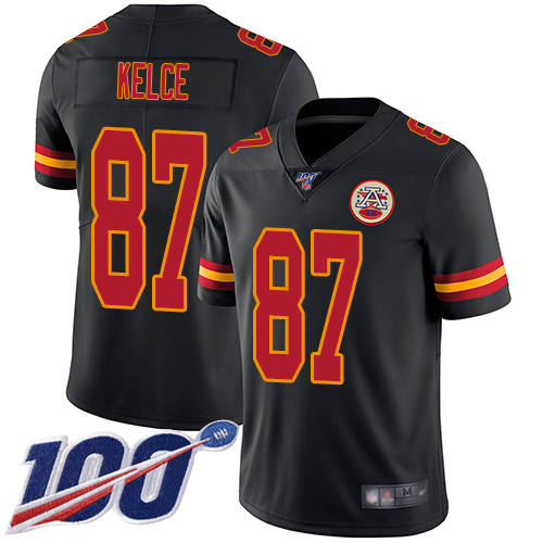 Kansas City Chiefs #87 Travis Kelce Black Youth Stitched NFL Limited Rush 100th Season Jersey