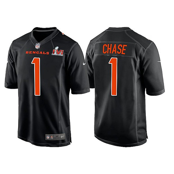 Men's Cincinnati Bengals #1 Ja'Marr Chase 2022 Black Super Bowl LVI limited Stitched Jersey