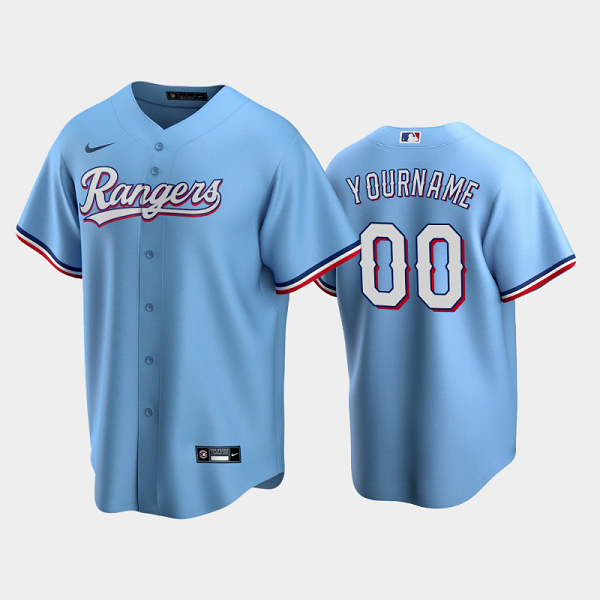 Men's Texas Rangers Custom Alternate Light Blue Team 2020 MLB Cool Base Jersey