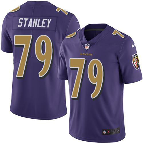 Men's Nike Baltimore Ravens #79 Ronnie Stanley Purple Stitched NFL Limited Rush Jersey