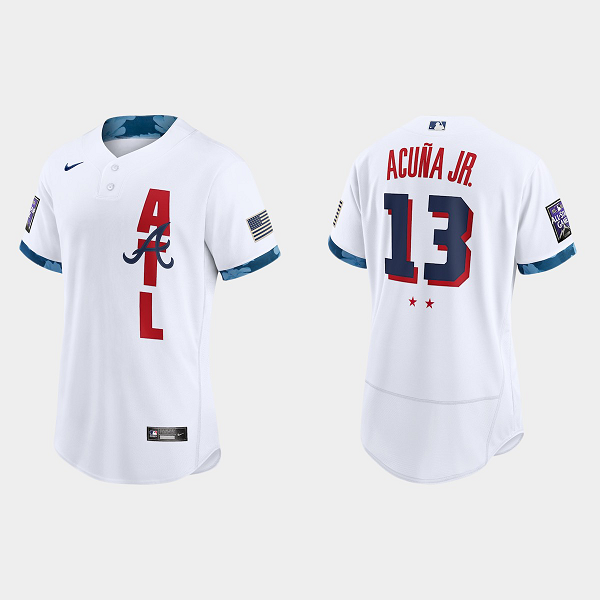 Men's Men's Atlanta Braves #13 Ronald Acuna Jr White 2021 MLB All-Star Game Jersey