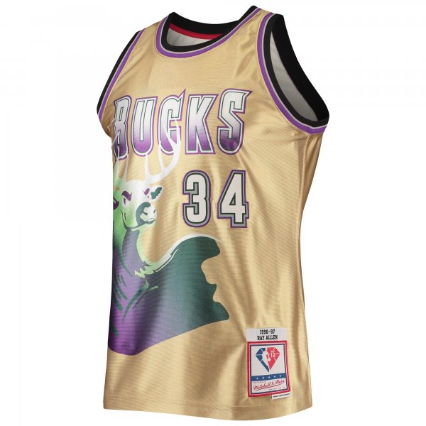 Men's Milwaukee Bucks Ray Allen Gold Mitchell & Ness 75th Anniversary 1996/97 Hardwood Classics Swingman Jersey