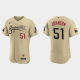 Men's Arizona Diamondbacks #51 Randy Johnson Gold2021 MLB City Connect Flex Base Jersey