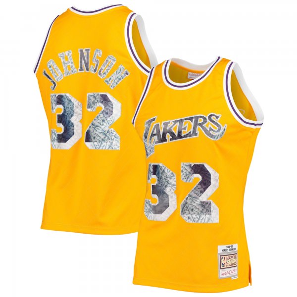 Men's Los Angeles Lakers Magic Johnson Mitchell & Ness Gold 1984/85 Hardwood Classics NBA 75th Anniversary Diamond Swingman Jersey