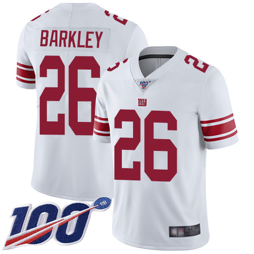 New York Giants #26 Saquon Barkley White Men's Stitched NFL 100th Season Vapor Limited Jersey