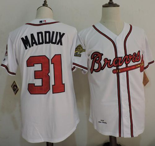 Majestic 1995 Atlanta Braves #31 Greg Maddux White Throwback Stitched MLB Jersey