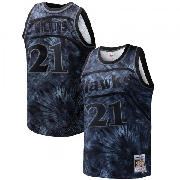 Men's Atlanta Hawks Dominique Wilkins Mitchell & Ness Black Hardwood Classics 1986/87 Tie-Dye Swingman Jersey