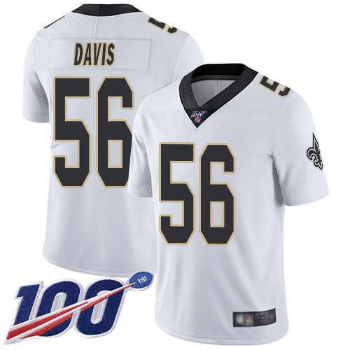 Men's New Orleans Saints #56 DeMario Davis White Stitched NFL 100th Season Vapor Limited Jersey