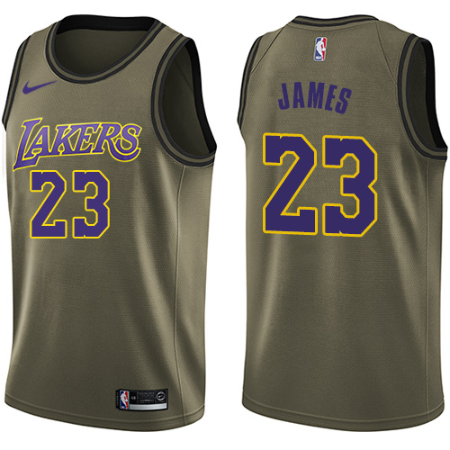 Nike Los Angeles Lakers #23 LeBron James Green Salute to Service Youth NBA Swingman Jersey