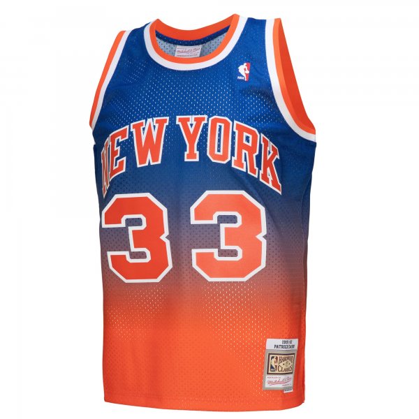 Men's New York Knicks Patrick Ewing Mitchell & Ness Orange/Royal 1991/92 Hardwood Classics Fadeaway Swingman Player Jersey