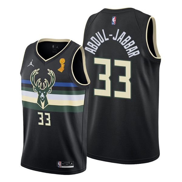 Men's Milwaukee Bucks #33 Kareem Abdul-Jabbar 2021 NBA Finals Champions Black Jersey