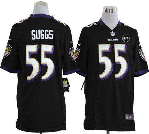 Nike Baltimore Ravens #55 Terrell Suggs Black Alternate With Art Patch Men's Stitched NFL Game Jersey