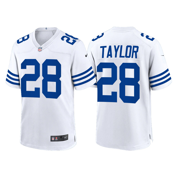 Men's Indianapolis Colts #28 Jonathan Taylor 2021 White Throwback Limited NFL Jersey