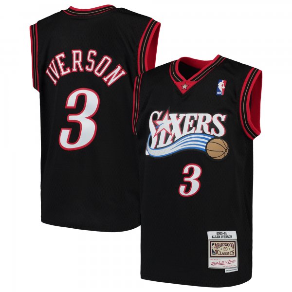 Youth Philadelphia 76ers Allen Iverson Mitchell & Ness Black Hardwood Classics Swingman Throwback Jersey